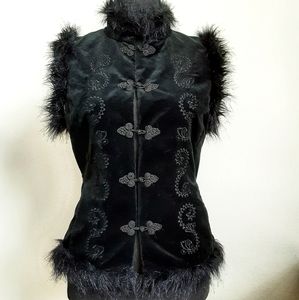 Vintage black velvet faux fur waistcoat vest